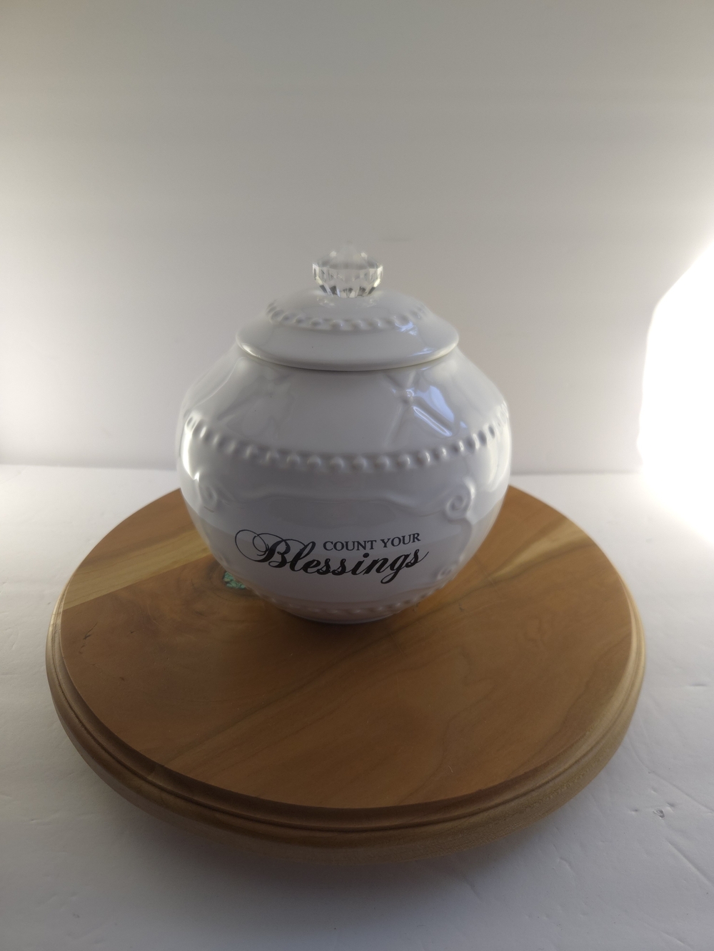 Young's Inc. White Ceramic "Count Your Blessings" Gratitude Jar with Lid Knob